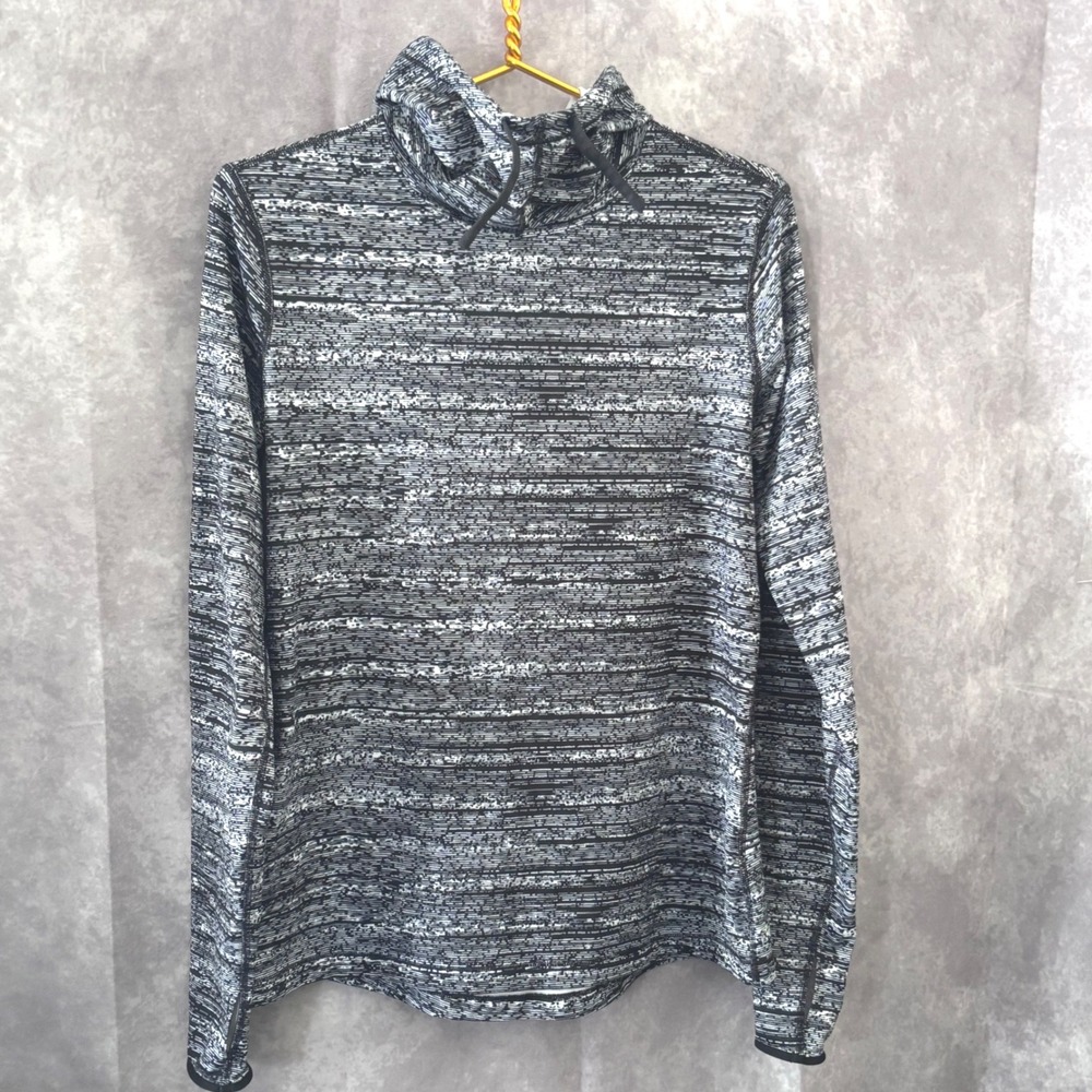 Nike Pro Dri-FIT Hoodie Womens Large Static Black White High Neck Cinch